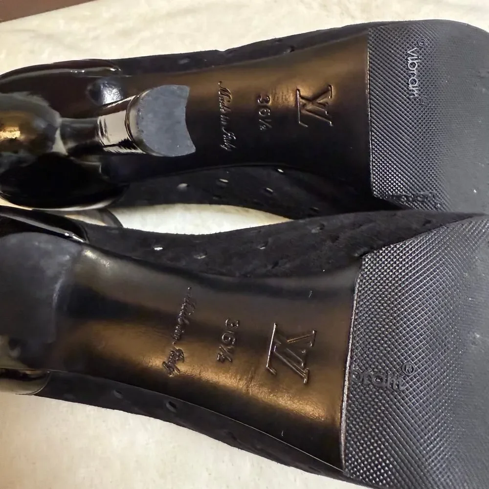 Louis Vuitton Black Punched Suede Heels 36.5 - Picture 7 of 13